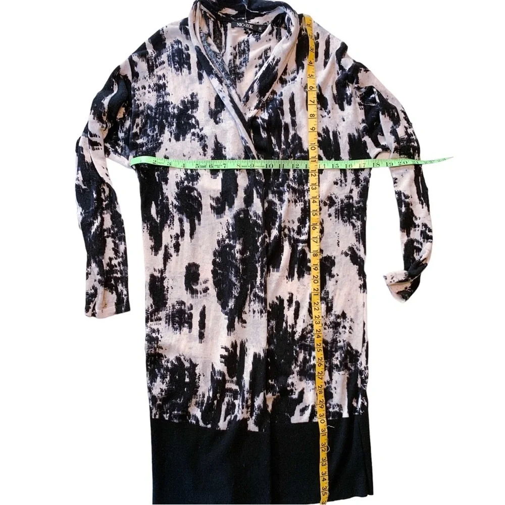 Nic+Zoe Castaway Open Front Cardigan Sweater Duster Abstract Black White XS